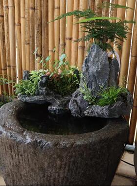 鱼缸假山造景流水喷泉瀑布中式彷青龙石头摆件庭院花园水景观装饰
