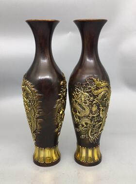 铜百福花瓶摆件一对仿古花瓶工艺品家居办公室客厅装饰摆设多款