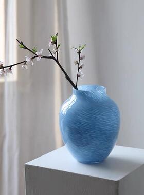 蓝色云雾玻璃花瓶轻奢客厅摆件小众高级感中古风复古水培琉璃花器