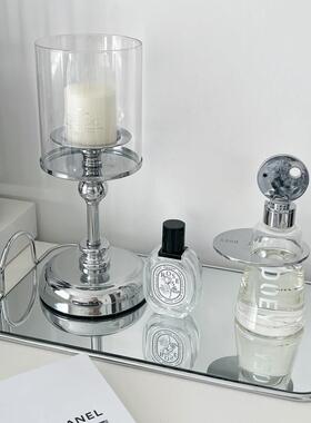 北欧轻奢镜面玻璃收纳托盘水果盘金属银色简约拍摄道具桌面装饰品