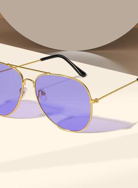 时尚男女欧美跨境3026太阳镜彩色海洋片眼镜飞行员蛤蟆镜金属墨镜