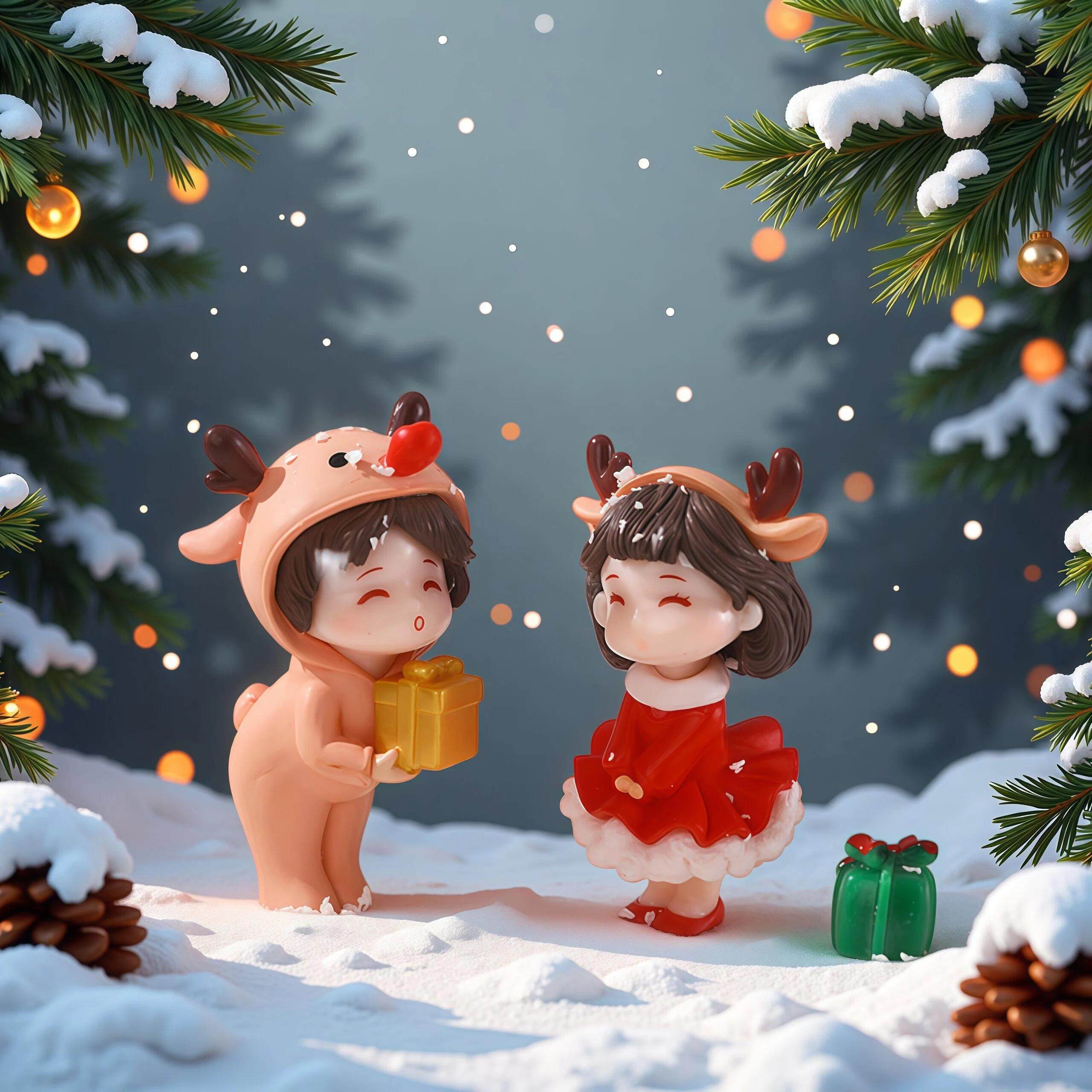 微景观可爱圣诞节雪景情侣娃娃萌粒造景装饰品配件创意桌面小摆件,淘宝优惠券,粉丝福利购,淘宝优惠卷