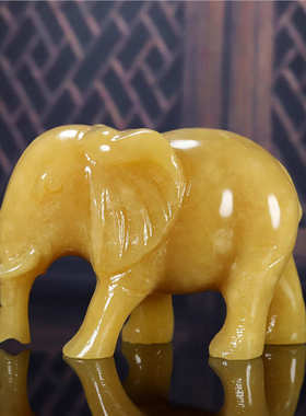天然米黄玉大象摆件一对客厅玄关办公室玉石吸水象动物家居装饰品