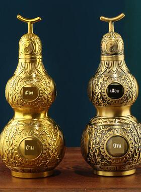 纯黄铜开盖铜葫芦摆件开口空心八卦客厅玄关大葫芦办公室卧室工艺