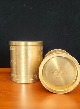 厂家供应黄铜笔筒福字花纹刻字简约复古书房办公室桌面摆件礼品