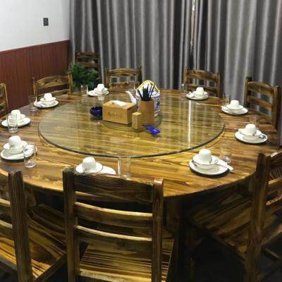 桌庄农家乐组农家烤鱼面馆合大木440小转盘实家乐碳化饭店桌椅餐 - 图2