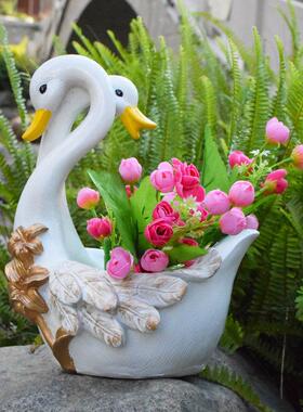 户外园林小品雕塑摆件彷真动物天鹅花盆树脂工艺品别墅庭院装饰品