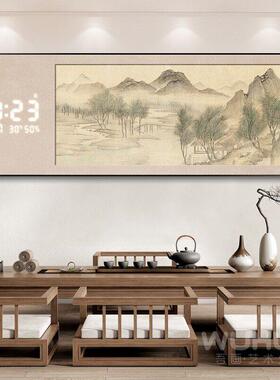 新中式客厅装饰画数显万年历钟表画沙发背景墙壁画办公室茶室挂画