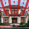 Wedding courtyard decoration and arrangement colorful flags rural yard lanterns and flowers small red flags long happy strings wedding supplies