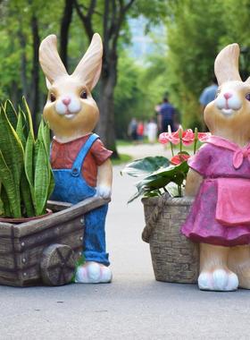仿真兔子摆件卡通动物雕塑树脂花盆工艺品商场橱窗美陈装饰品摆设