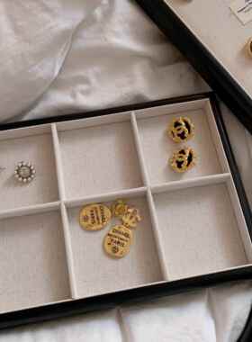 正品法式黑色实托 托盘珍珠项炼 炼 展示盘麻布内衬耳饰戒指纳收