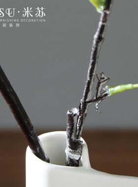 中式假花彷真竹子摆件陶瓷花瓶套装茶室茶几桌面绿植紫竹绢花叶子