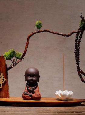 正品创意中式玄关博古架紫饰摆件禅和意小尚砂 家居装陶瓷达摩工