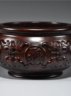 黑檀木雕刻聚宝盆摆件红木工艺家居客厅多功能装饰店铺开业送礼品