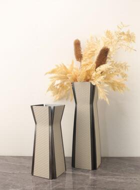 轻0354奢金属皮革花器居摆件茶几视柜样板房卧电室客酒厅店家软装