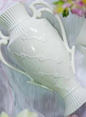 法式复古双耳白色陶瓷花瓶摆件客厅插花高级感轻奢风家居装饰