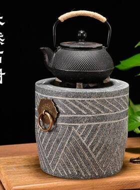 石头炉子围炉煮茶小火炉烧烤炭炉取暖烤茶石头烤火盆茶罐罐茶炉