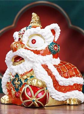 黄铜吉祥醒狮摆件一对国潮舞狮招财客厅玄关桌面装饰新年贺岁礼物