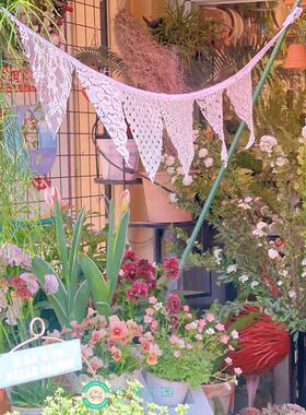 INS风日系三角形旗子蕾丝挂饰花园杂货装饰串旗白色拍摄背墙挂饰