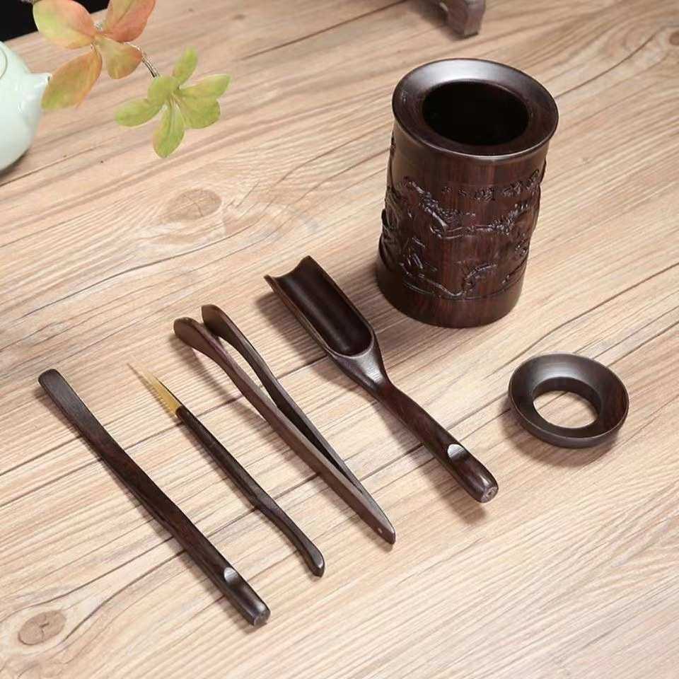 黑檀花梨实木茶道六君子笔桶茶具配件雕刻八骏茶桶夹勺拨功夫茶具,淘宝优惠券,粉丝福利购,淘宝优惠卷