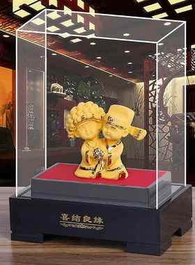 结婚礼物百年好合送礼实用新婚礼品送朋友闺蜜绒沙金工艺装饰摆件