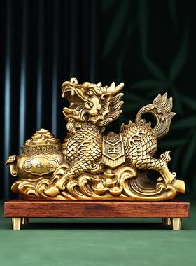 铜天下黄铜聚宝盆麒麟摆件客厅办公室家居桌面装饰玄关一对麒麟