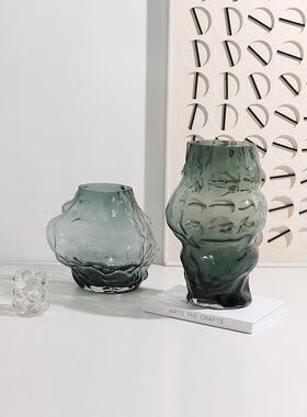 创意北欧简约不规则陨石纹玻璃花瓶样板房展厅客厅餐桌家居装饰品