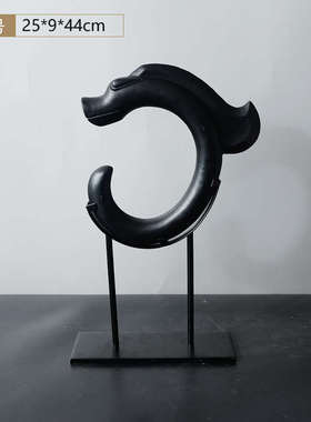 黑色东方龙雕塑新中式摆件样板房客厅玄关弧形博古架酒店软装饰品