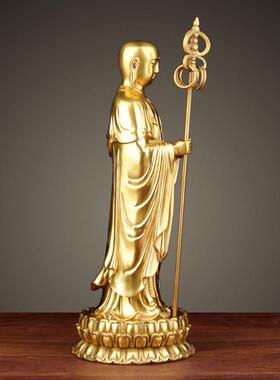 地藏王菩萨黄铜地藏王佛像摆件婆娑三圣铜像工艺礼品摆饰家用客厅