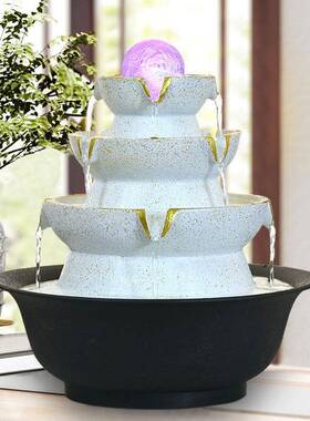 欧式流水喷泉风车小摆件水轮办公室创意礼品物家居装饰桌面竹子