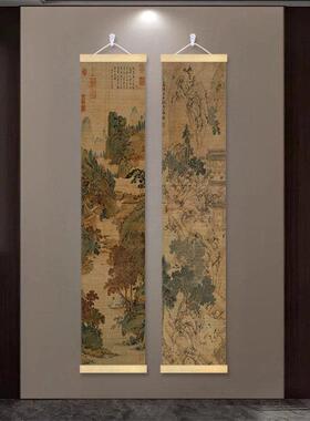 客厅入户玄关装饰画新中式古风字画茶室竖版长条背景墙壁竹帘挂画