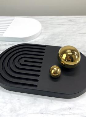 北欧树脂/大理石凹凸托盘果盘金属球摆件欧式餐盘玄关样板房会所