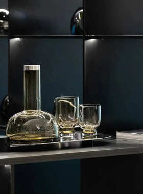北欧简约现代艺术透明酒杯酒壶醒酒器摆件样板房客厅吧台软装饰品