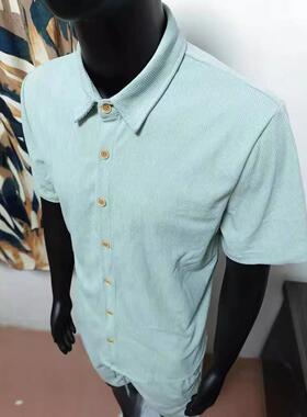 Men's beach outfit corduroy short sleeved set, two