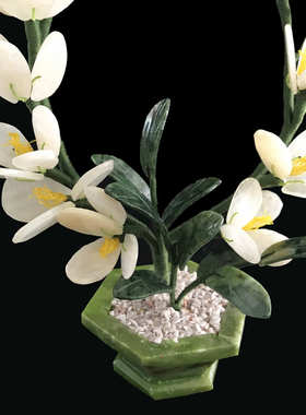 办公室仿真客厅玉器 摆件兰花现代植物工艺品装饰品玉石天然盆景