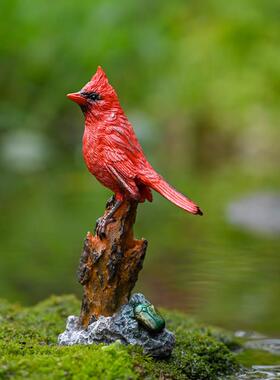 彷真小鸟摆件盆景饰品微景观动物假山流水鱼池布景树脂配件装饰