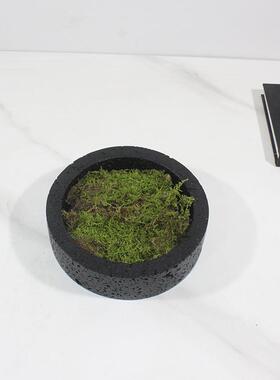 新中式现代洞石纹黑色米色花盆仿真绿植装饰客厅桌面艺术装饰摆件