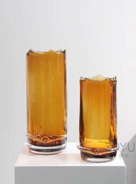 现代简约琥珀色琉璃玻璃花瓶售楼处西餐厅酒吧餐厅软装装饰器摆件