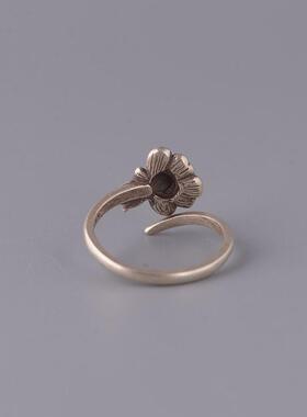 2026民族风小众设计复古泰银宫廷珐琅低温烧蓝莲花戒指个性创意精