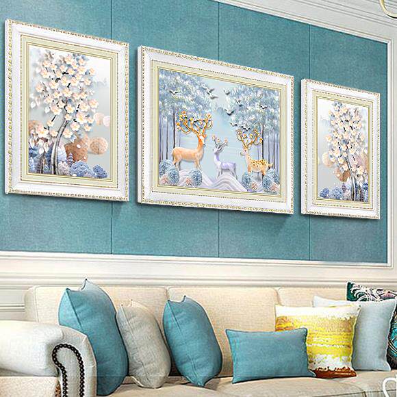 美克美家欧式装饰画客厅挂画简欧沙发背景画墙画轻奢壁画大气麋鹿 - 图2