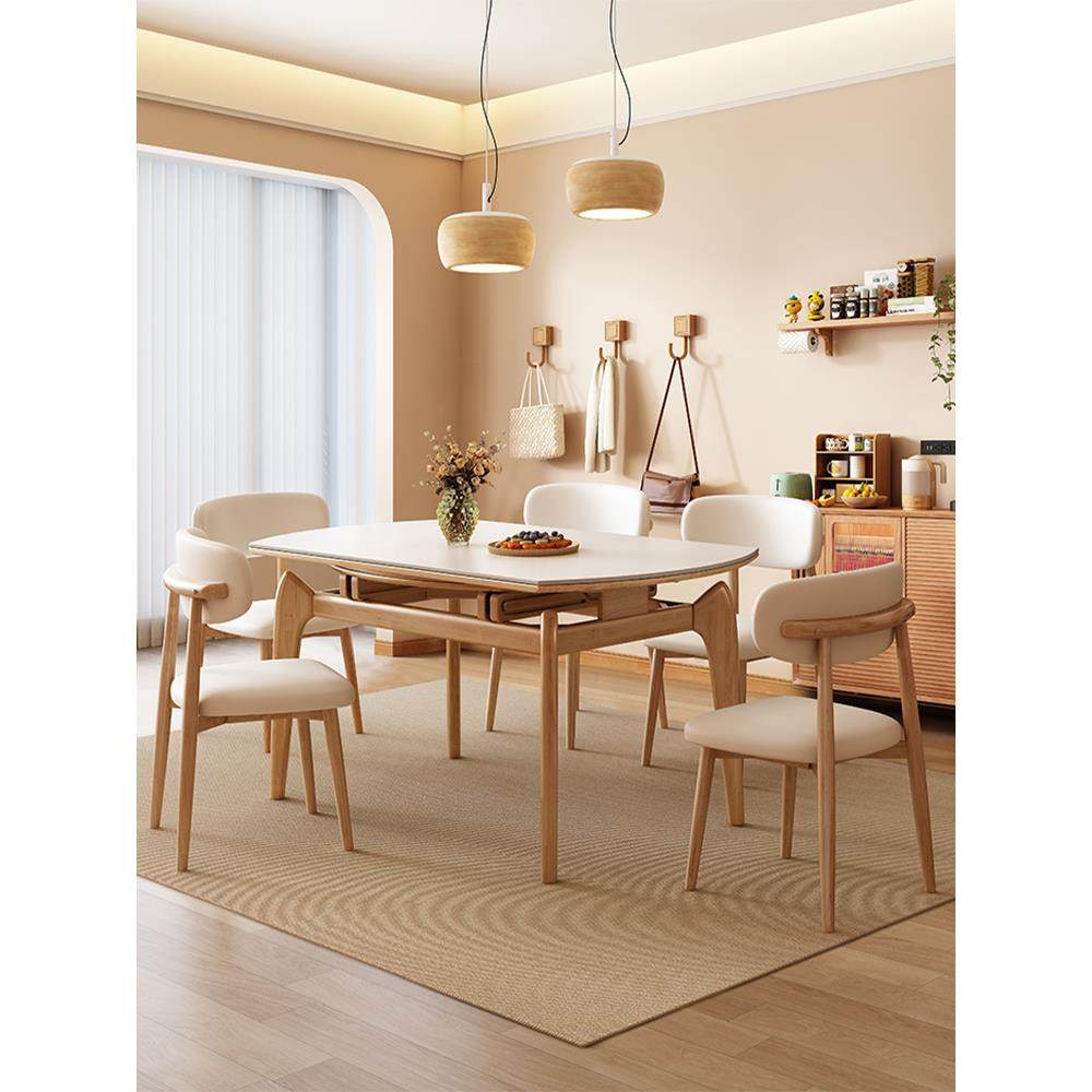 北欧风岩板伸缩餐桌椅组合现代简约家用小户型可折叠实木吃饭桌子,淘宝优惠券,粉丝福利购,淘宝优惠卷