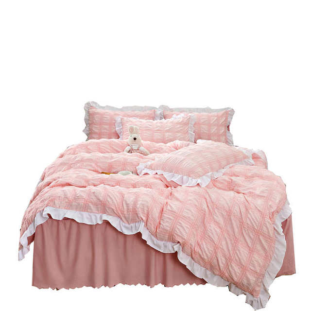 Bubble yarn full cotton wash cotton bed four-piece set pure cotton bed sheet quilt cover spring and summer fresh solid color bedding products