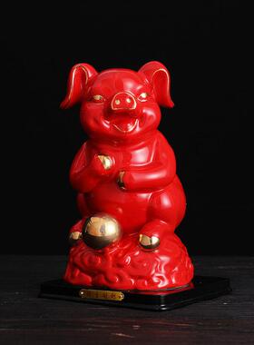 红色陶瓷描金十二生肖摆件全套简约客厅办公室桌面工艺礼品摆饰摆