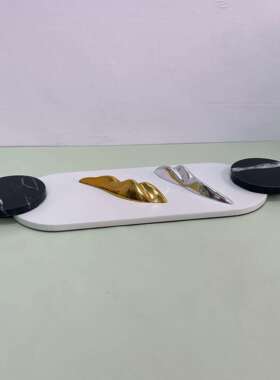 简轻奢收理石把手托盘样板大间客厅桌欧面家ZEH居皮革纳装饰品