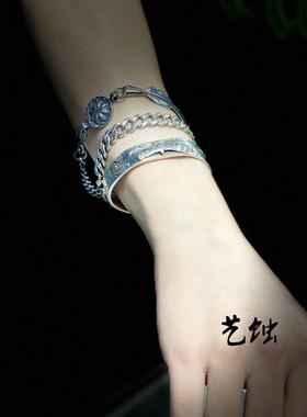 纳瓦霍风切余文乐同款手链镀银LARRY SMITH手镯羽毛手链高桥ins