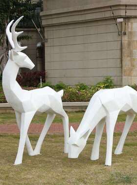 块面梅花鹿摆件户外玻璃钢动物几何切面鹿雕塑园林景观售楼处美陈