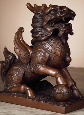 纯手工纯铜紫铜财富麒麟一对办公室乔迁开 业工艺礼品家居玄关摆