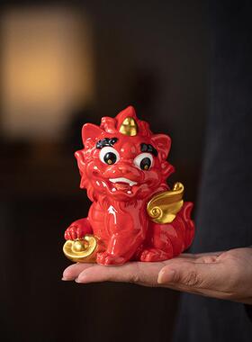 陶瓷国潮招财飞天貔貅一对家居办公桌面装饰摆饰可爱神兽文创礼品