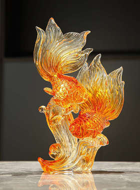 高级工水晶锦鲤奢年年有余艺品家居装饰摆件酒柜高档轻电视柜客厅