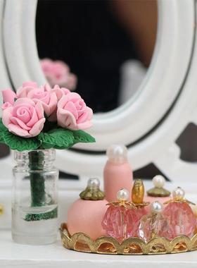 1:12迷你娃娃屋dollhouse袖珍家具摆件客厅装饰花园场景盆栽玫瑰